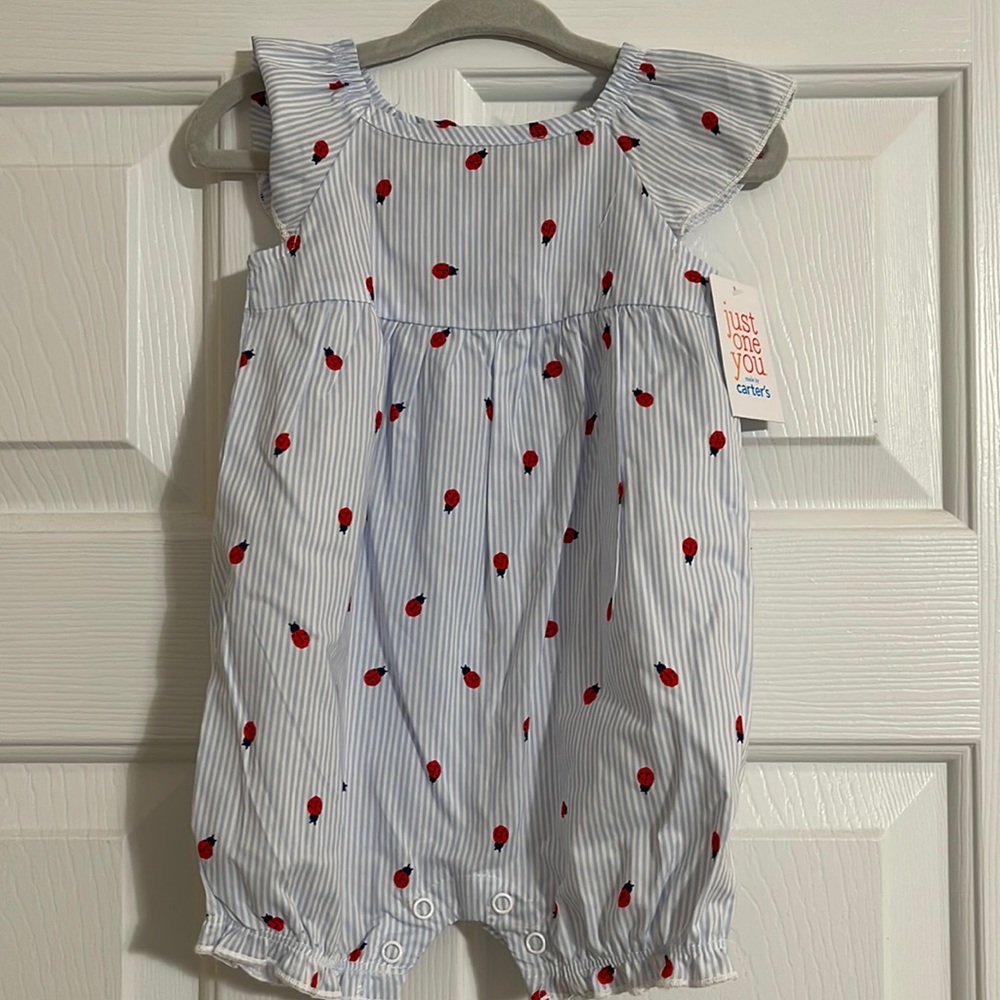 Carter’s Ladybug Blue Stripped snap one piece